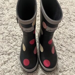 Joules Kids' navy Boots with Pink and Cream Dots
